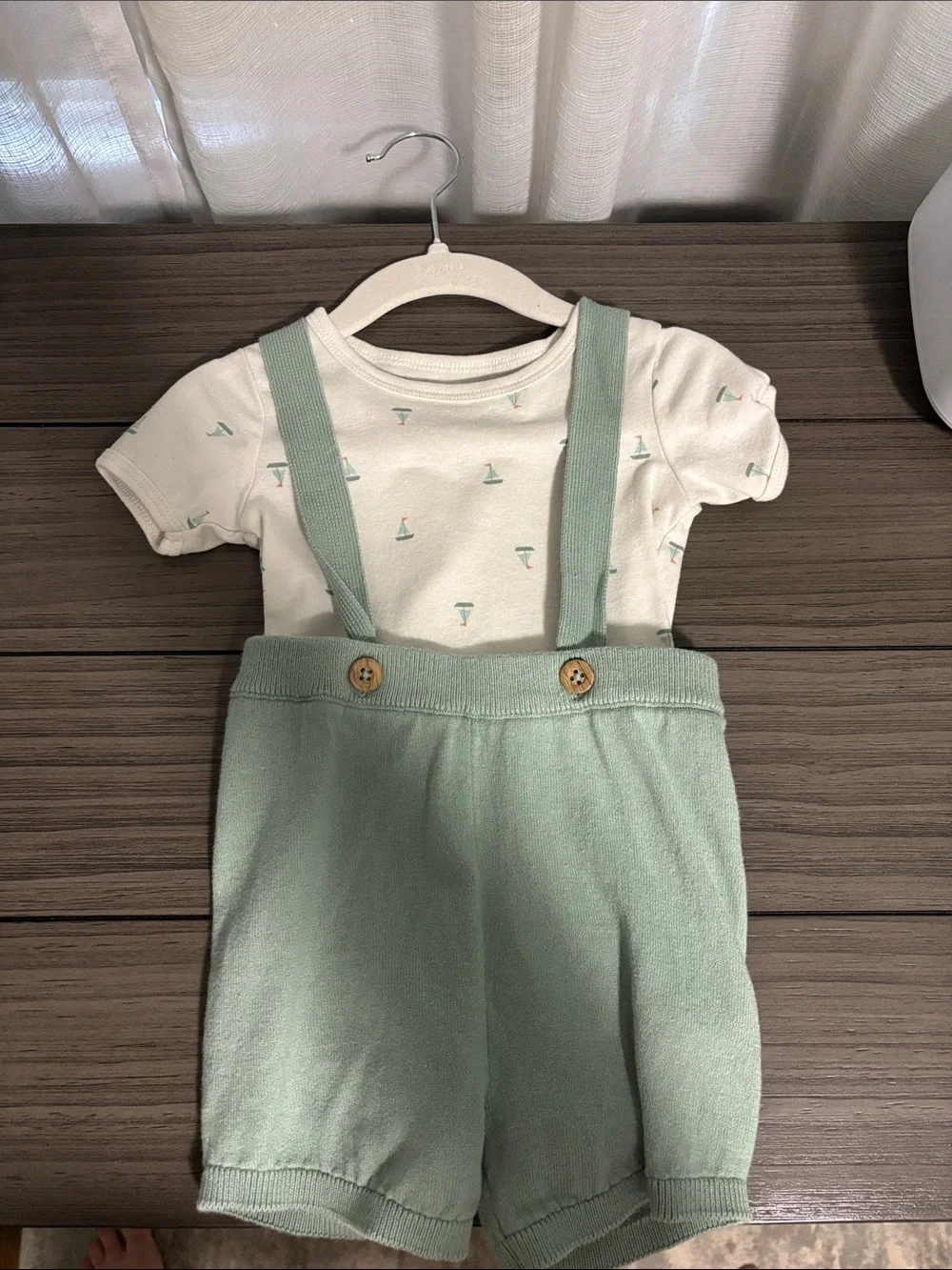Carters 18m Green Knit Suspender Shorts